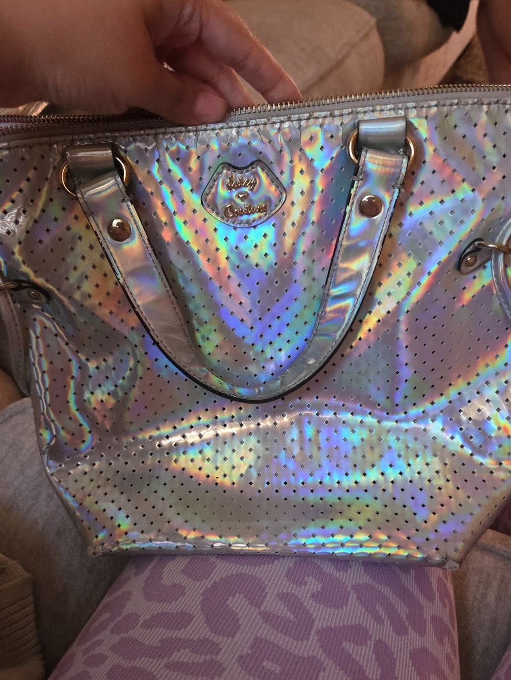 Holographic Perforated Tote Bag - Silver
